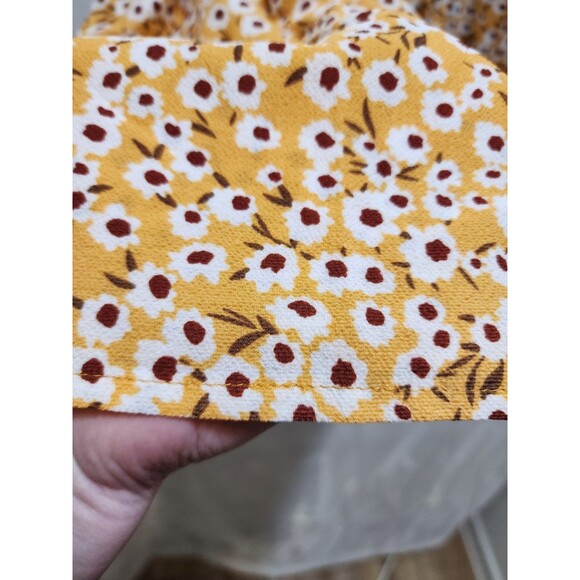 Womens Medium Yellow Mini Skirt Floral Tierd Ruffle Crinkle Smocked Cottage - Picture 5 of 15